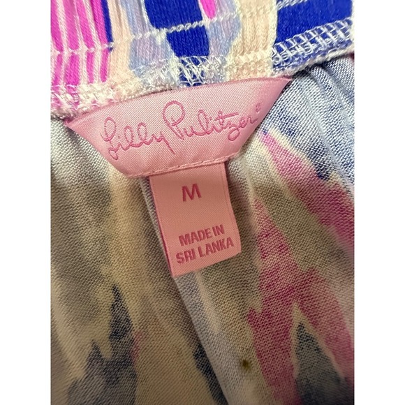 Lilly Pulitzer Palma Pink Blue Strapless Tube Top Skirt Fringe Hem Size Medium - Picture 6 of 7